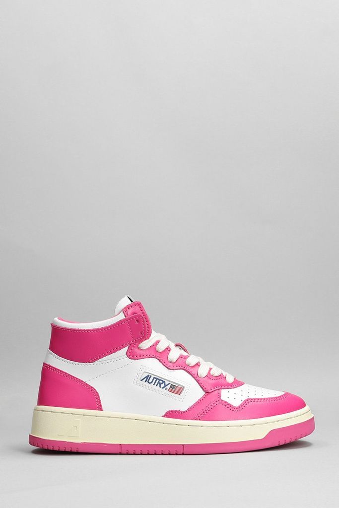 Mid Sneakers In Fuxia Leather