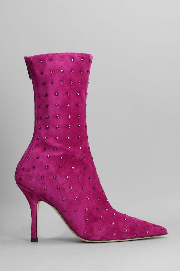 Holly Mama High Heels Ankle Boots In Fuxia Suede
