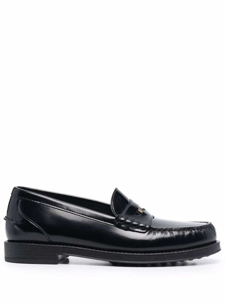 Black Leather Loafers With Golden Metal Detail Tods Woman