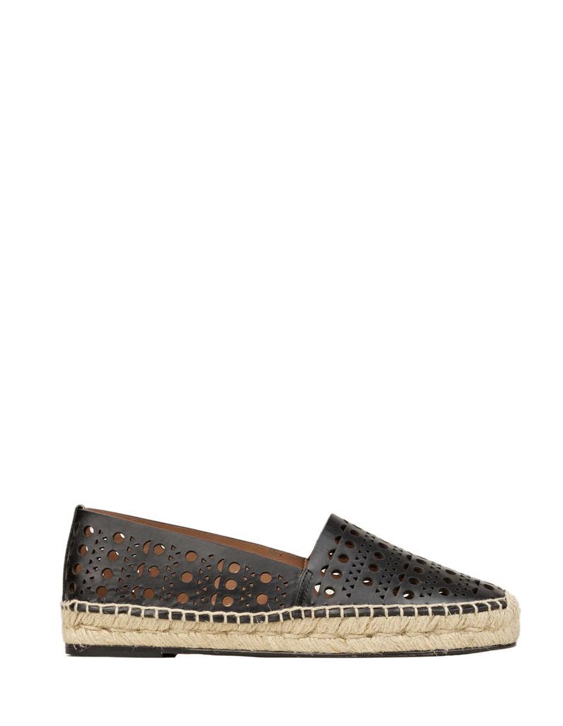 Woman Black Perforated Leather Espadrilles
