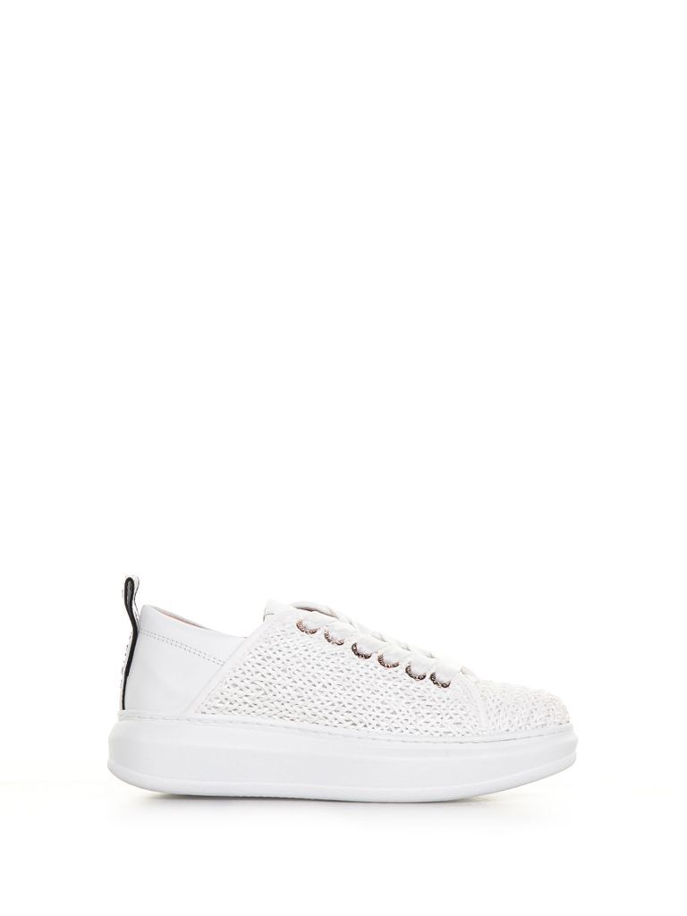 Leather Sneakers With Woven Motif