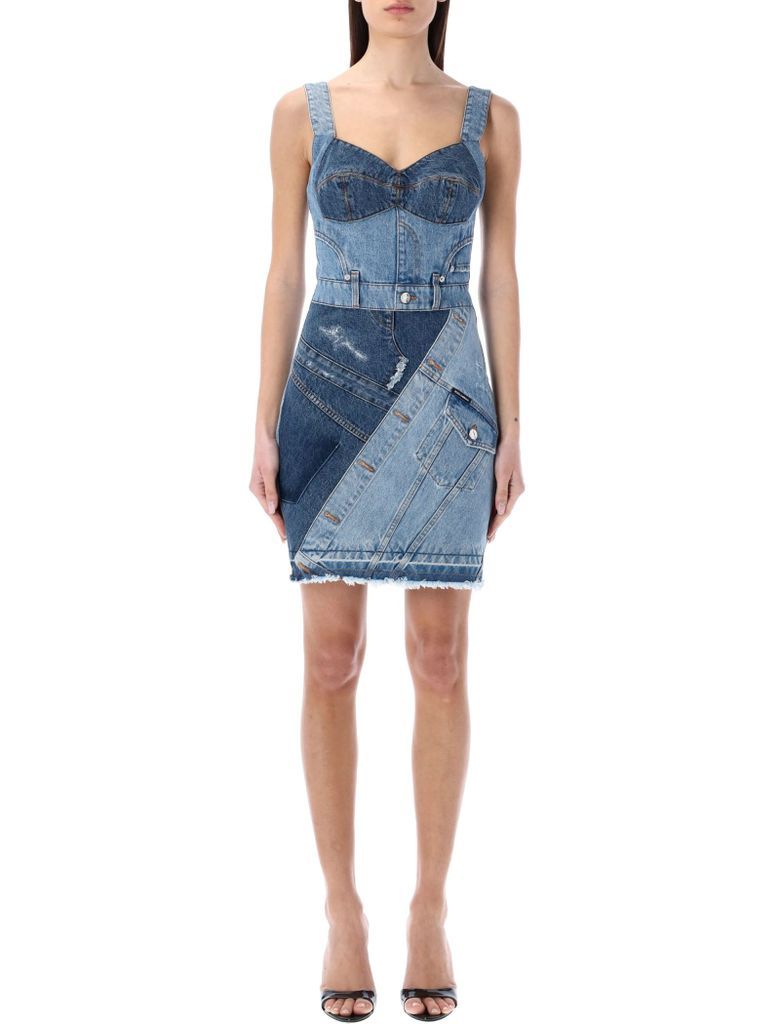 Short Patchwork Denim Dress