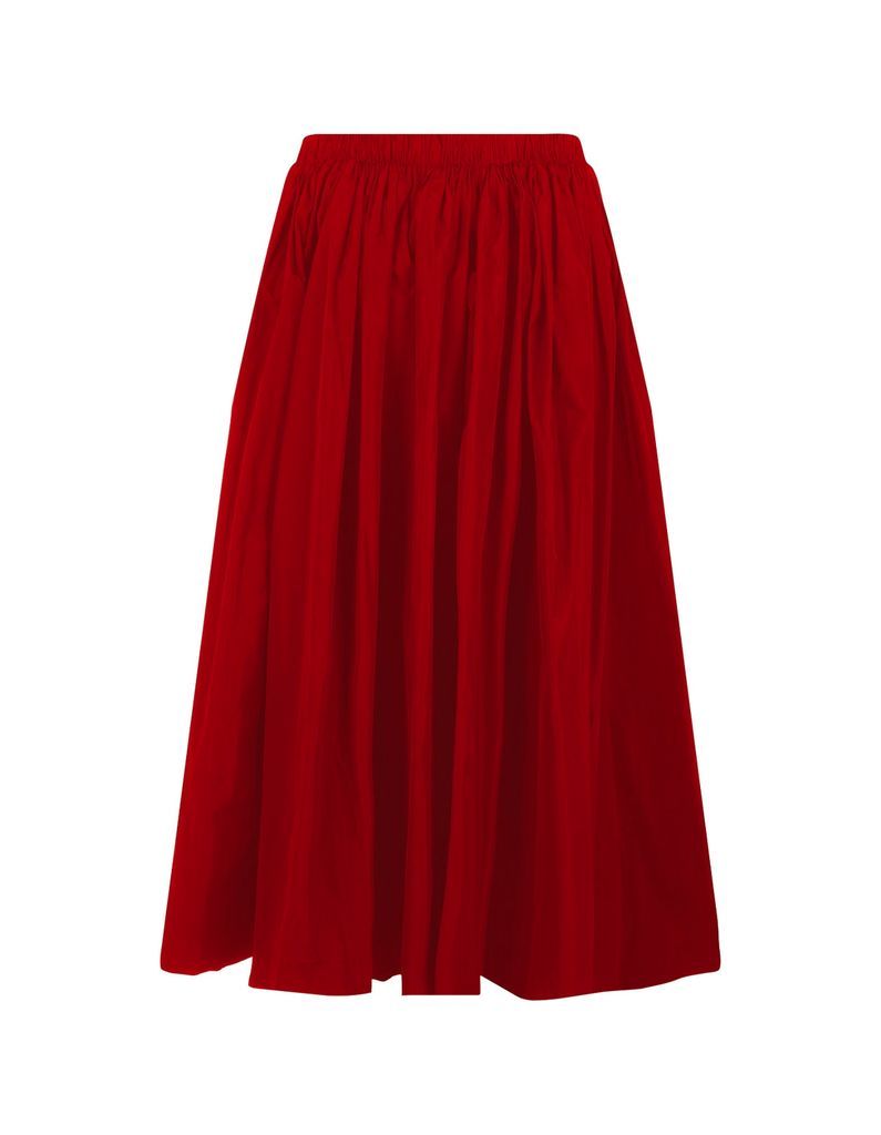 Red Taffeta Midi Skirt