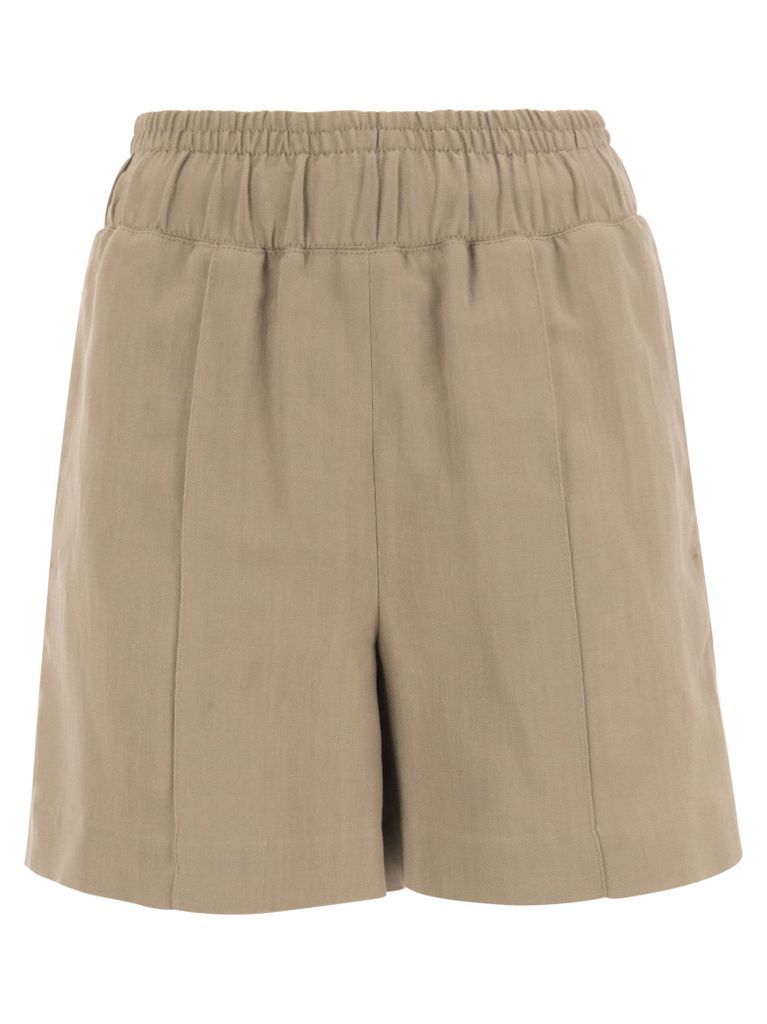 Track Shorts In Viscose And Linen Fluid Twill