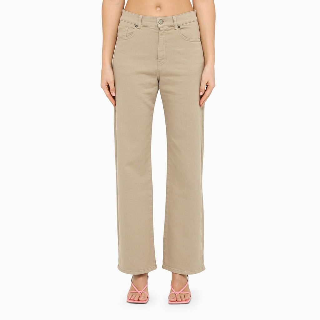 Beige Cotton Palazzo Trousers