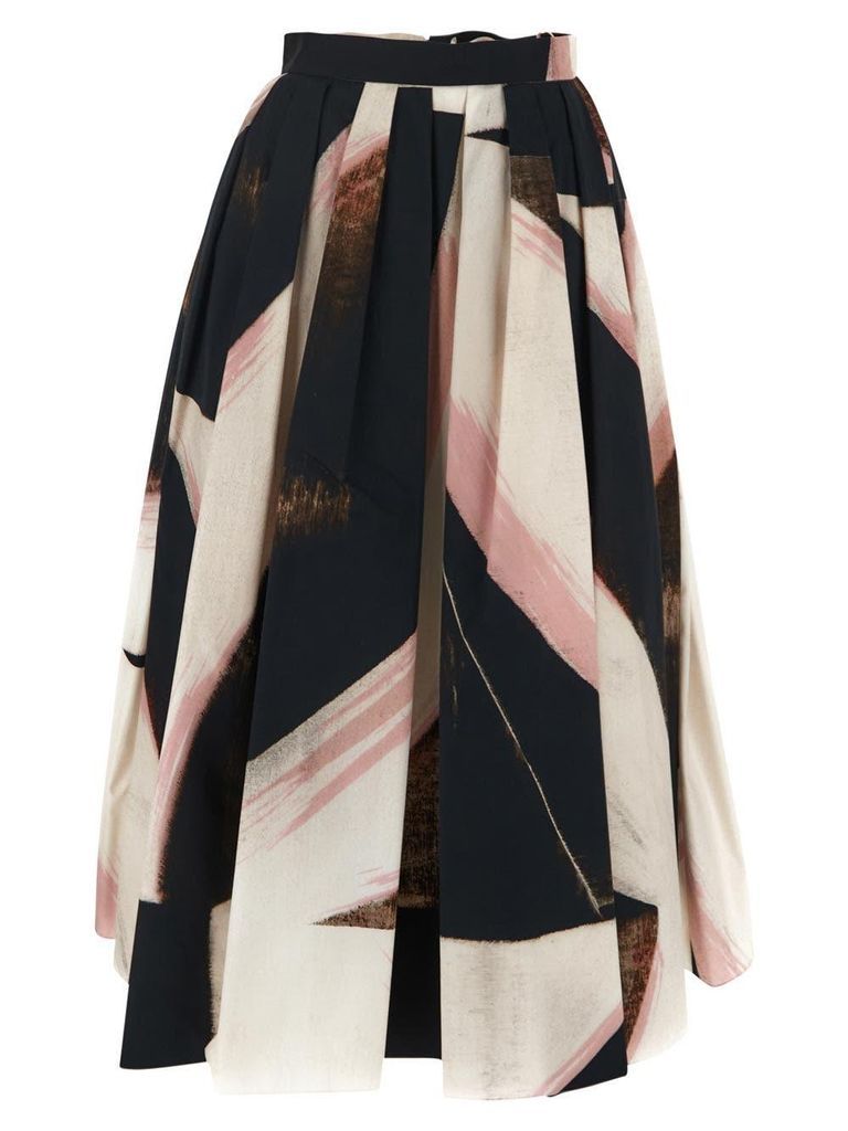 Graphic Brushstroke Gathered Midi Skirt