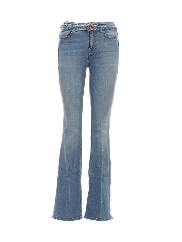 Logo Embroidered Belted Flared Jeans