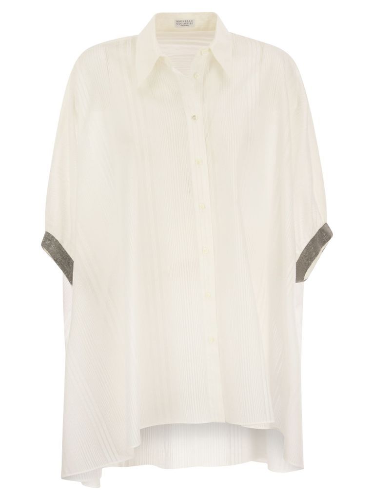 Sheer Stripe Organza Shirt In Cotton And Silk