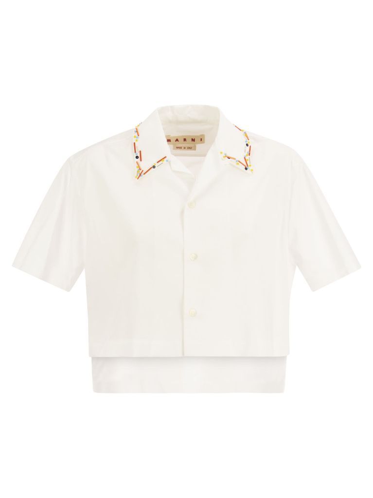 Cropped Poplin Shirt With Embroidery