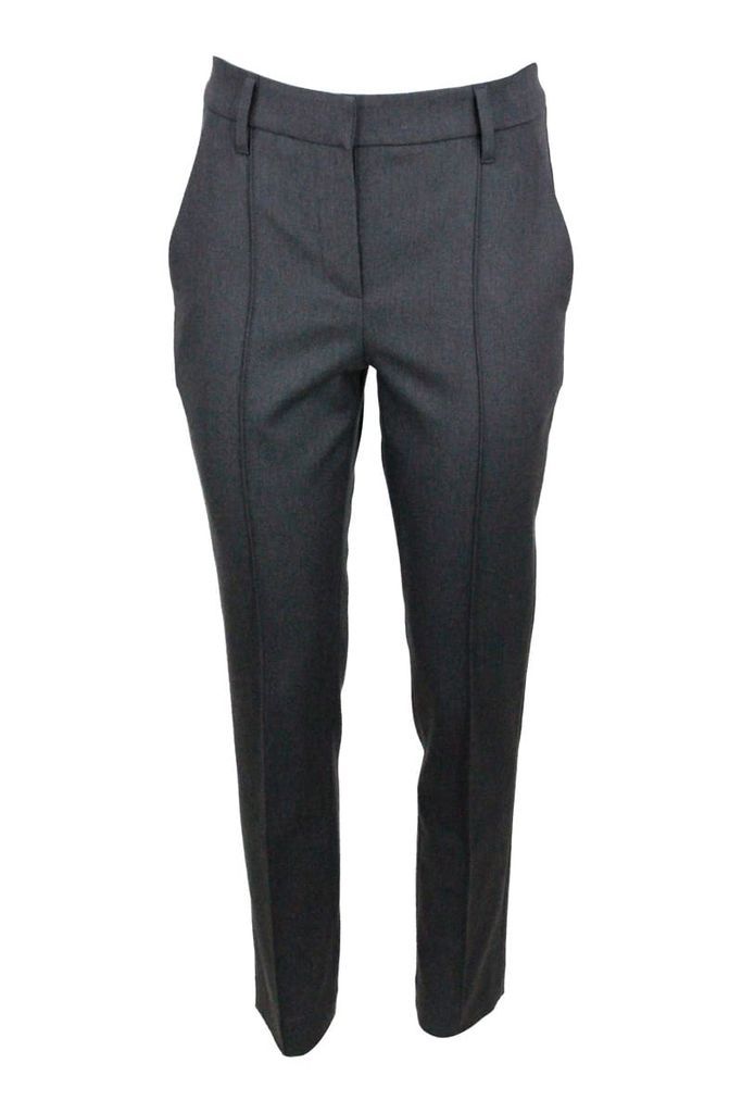 Stretch Cotton Drill Trousers With Monili On The Back Loop