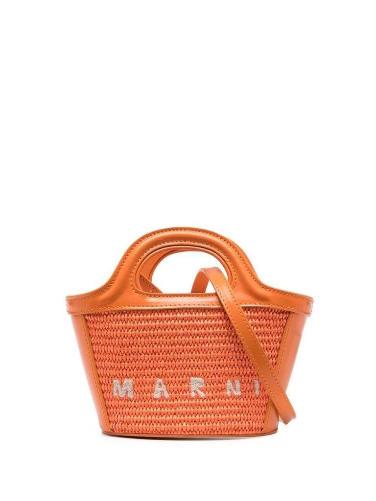 Orange Tropicalia Micro Bag In Leather And Raffia