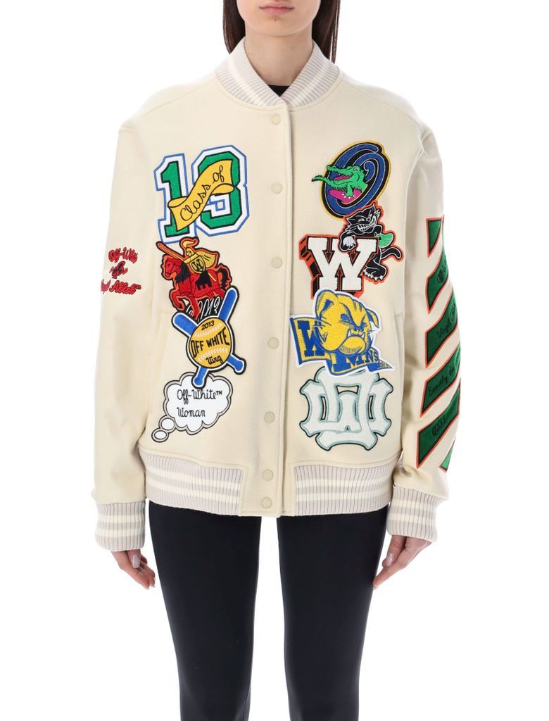 Wool Embroidered Slogan Patch Varsity Jacket