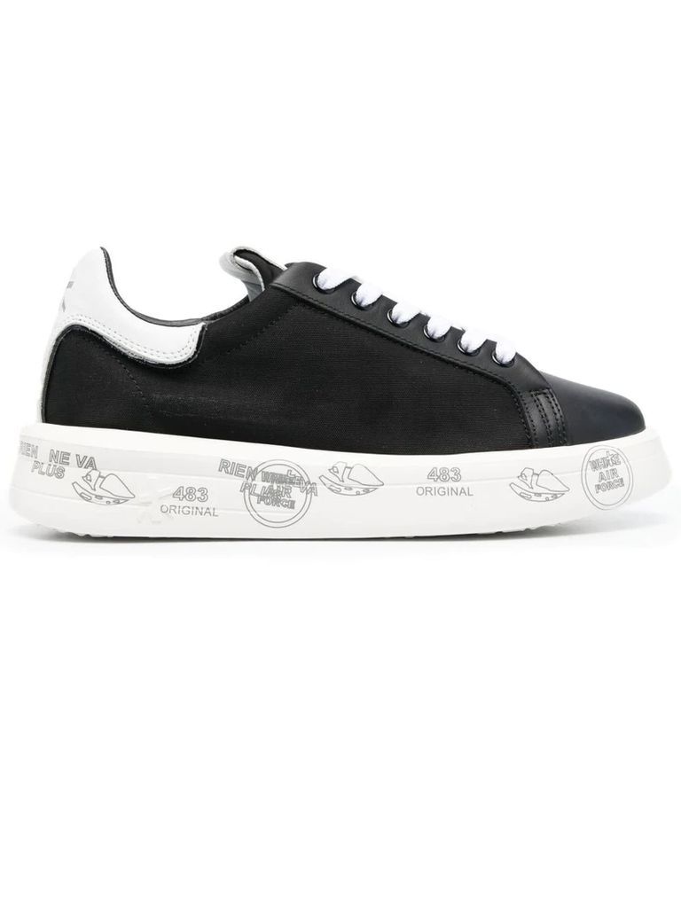 Black Belle Leather And Canvas Sneakers