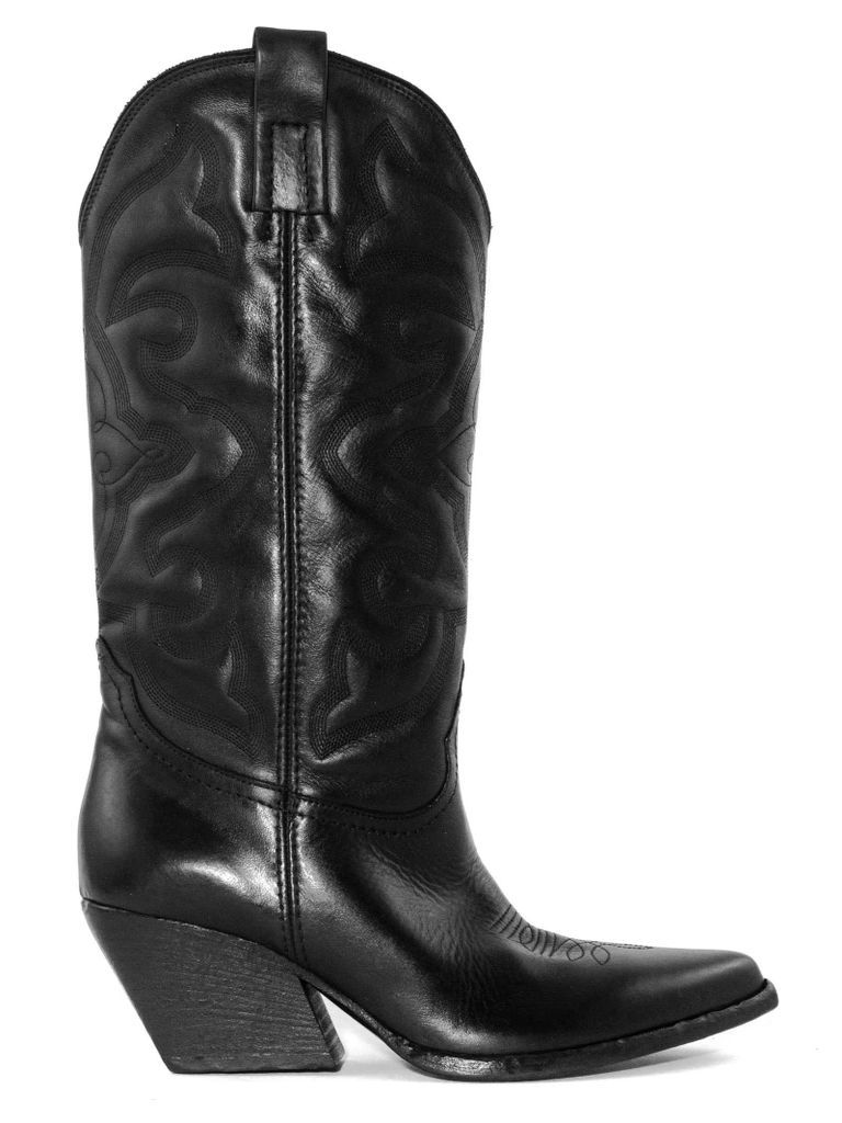 Black Leather Texan Boot
