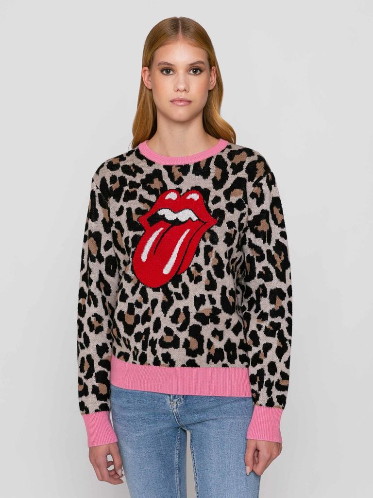 Woman Brushed Sweater With Animalier Print The Rolling Stones® Special Edition