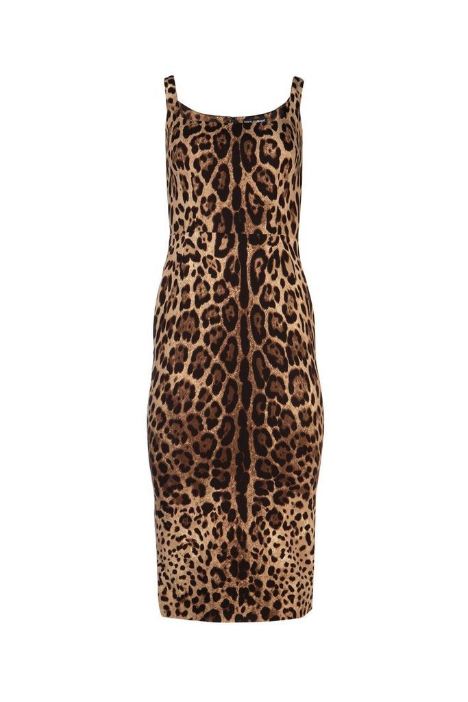 Leopard Print Fitted Midi Dress