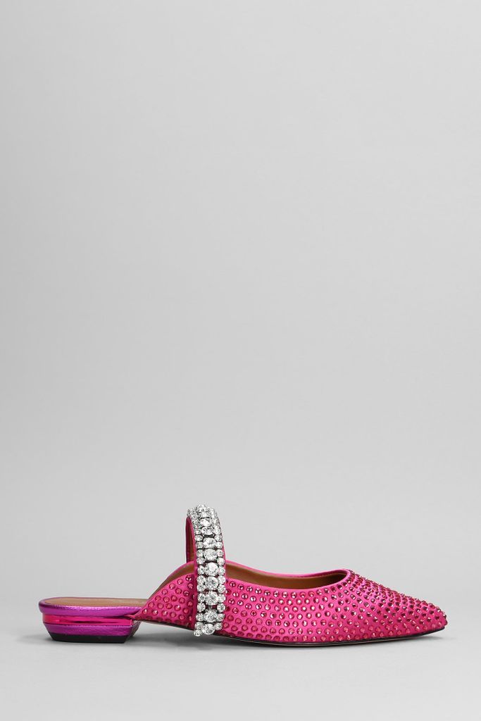 Princely Crystals Flats In Fuxia Satin