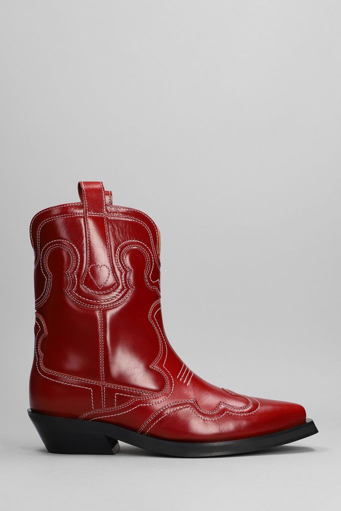 Texan Ankle Boots In Red Leather