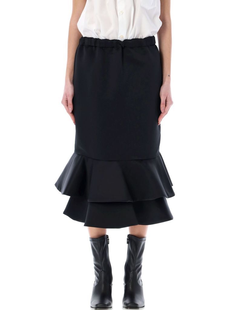 Flounced Hem Midi Skirt