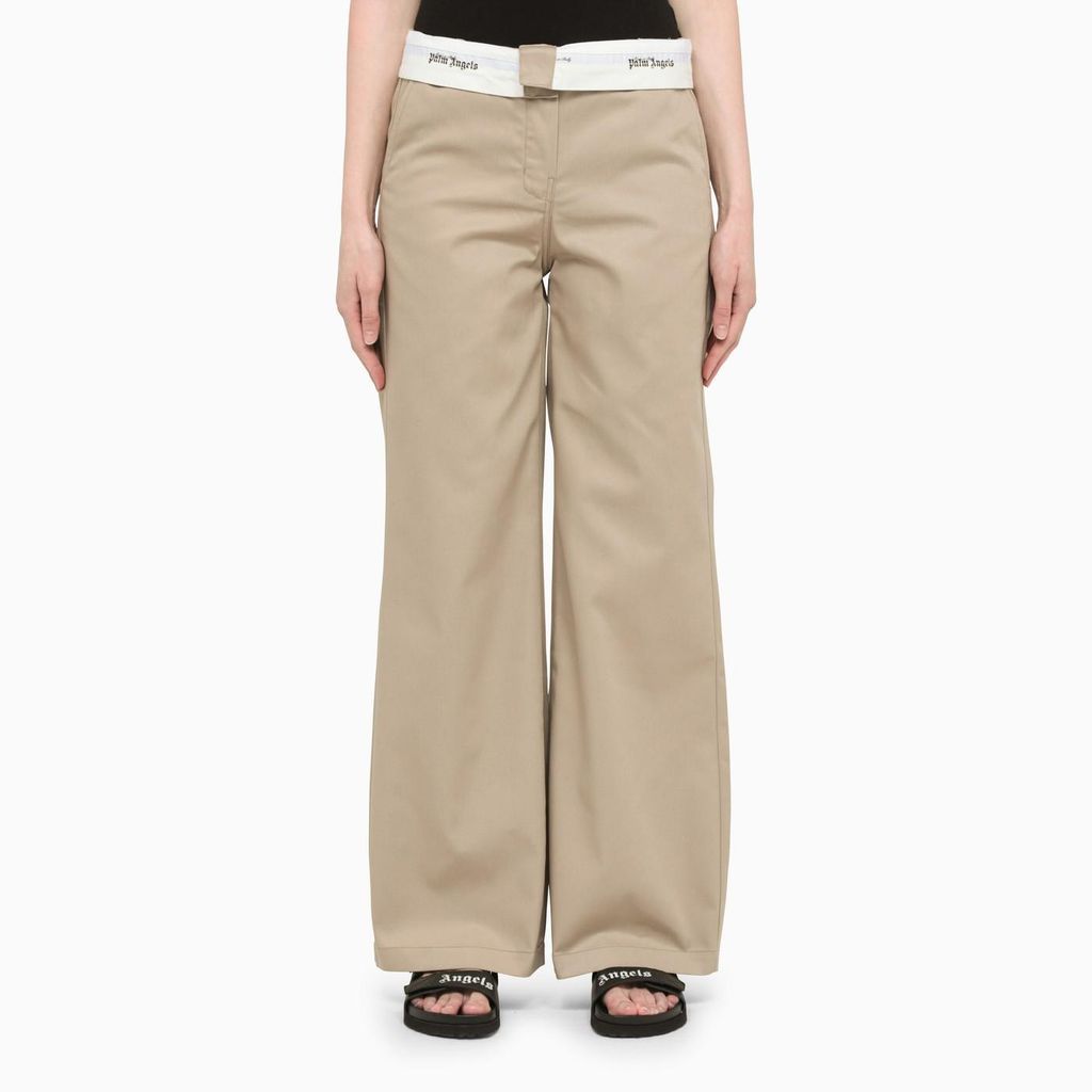 Beige Baggy Chino Trousers