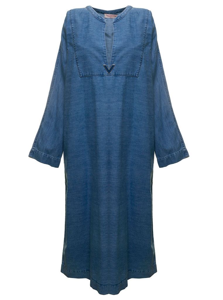 Kaftan Light Blue Denim Dress With Vlogo Woman