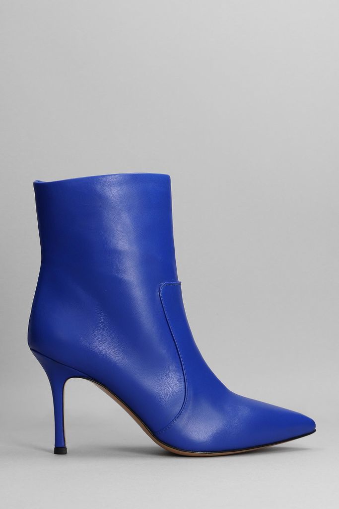 High Heels Ankle Boots In Blue Leather