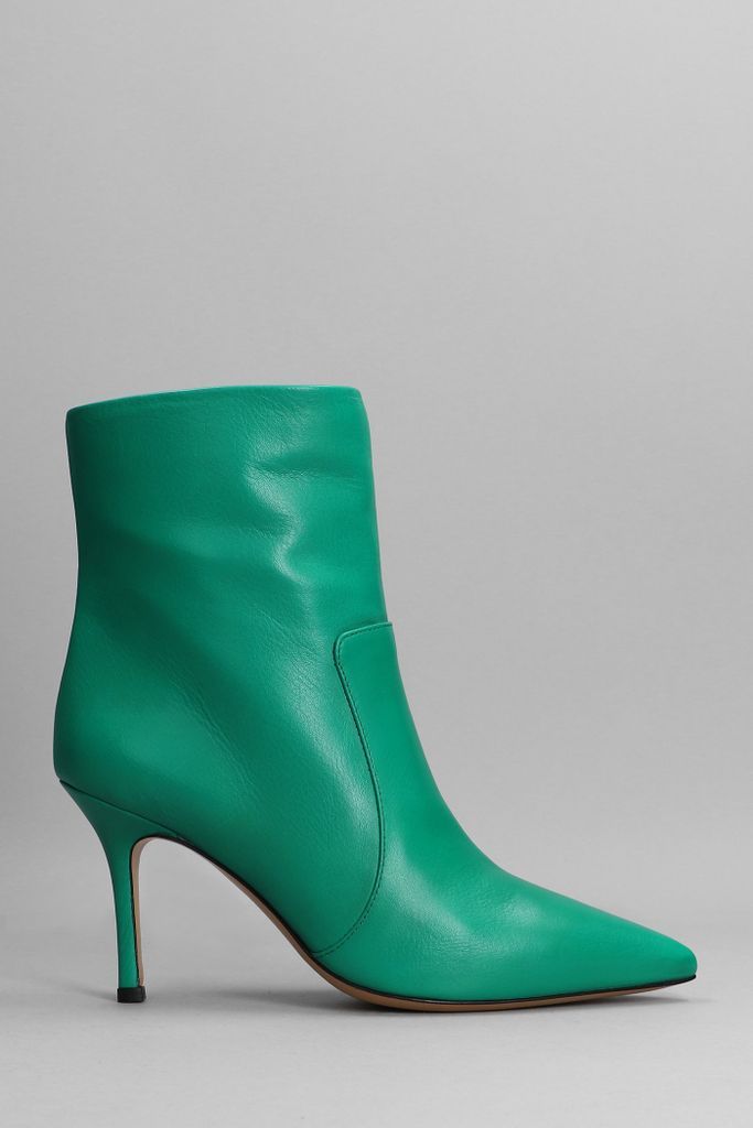 High Heels Ankle Boots In Green Leather