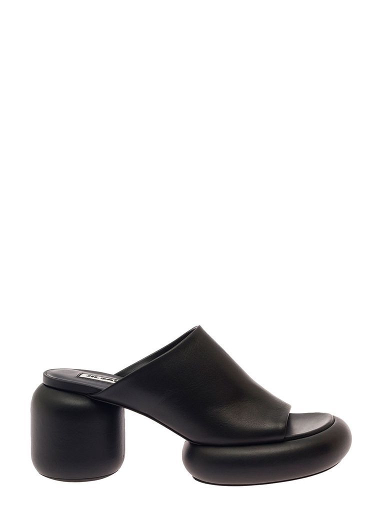 Black Sandals With Platform And Block Heel In Smooth Leather Woman