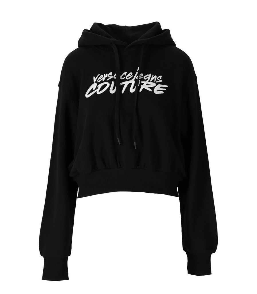 Black Cropped Hoodie With Logo