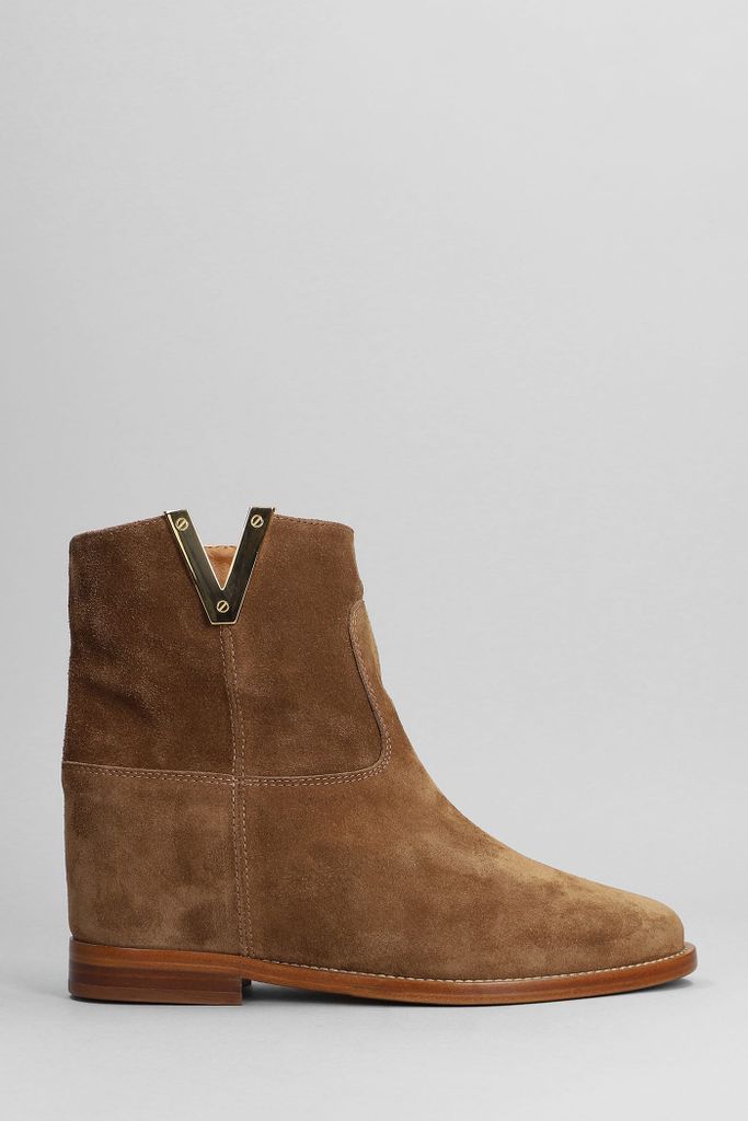 Ankle Boots Inside Wedge In Leather Color Suede