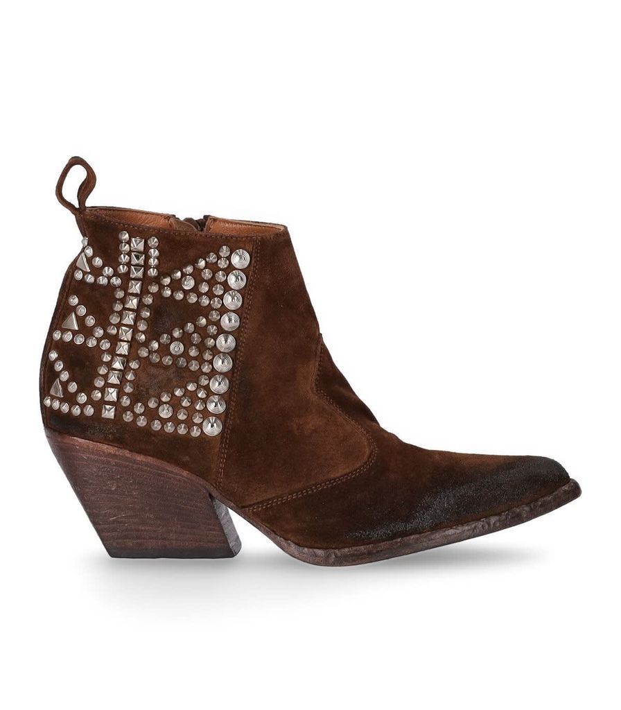 Velour Brown Texan Ankle Boot With Studs