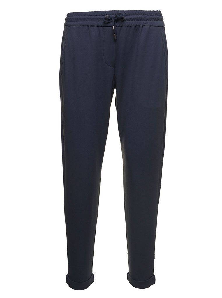 Blue Relaxed Pants With Monile Detail In Cotton Stretch Woman