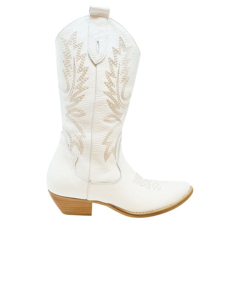 Rishoe White Leather Texan Boots