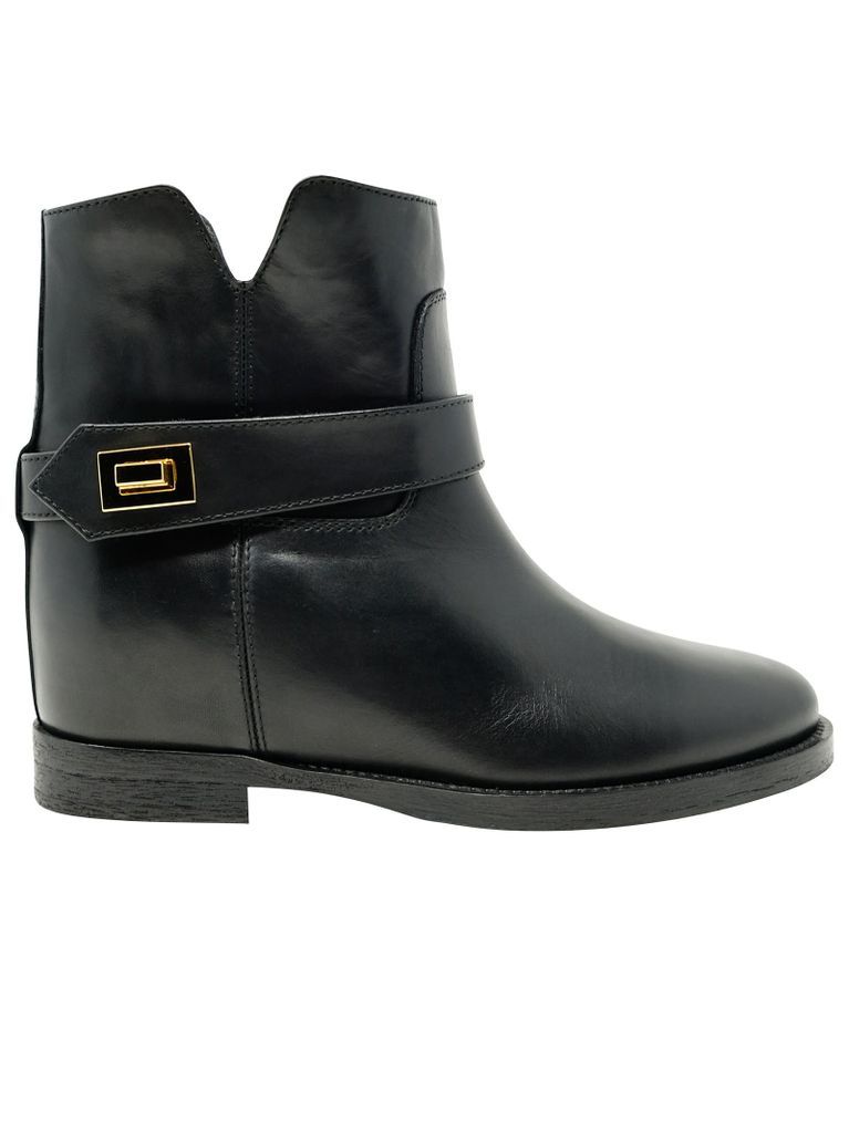 Black Leather Whit Gold Padlock Ankle Boots
