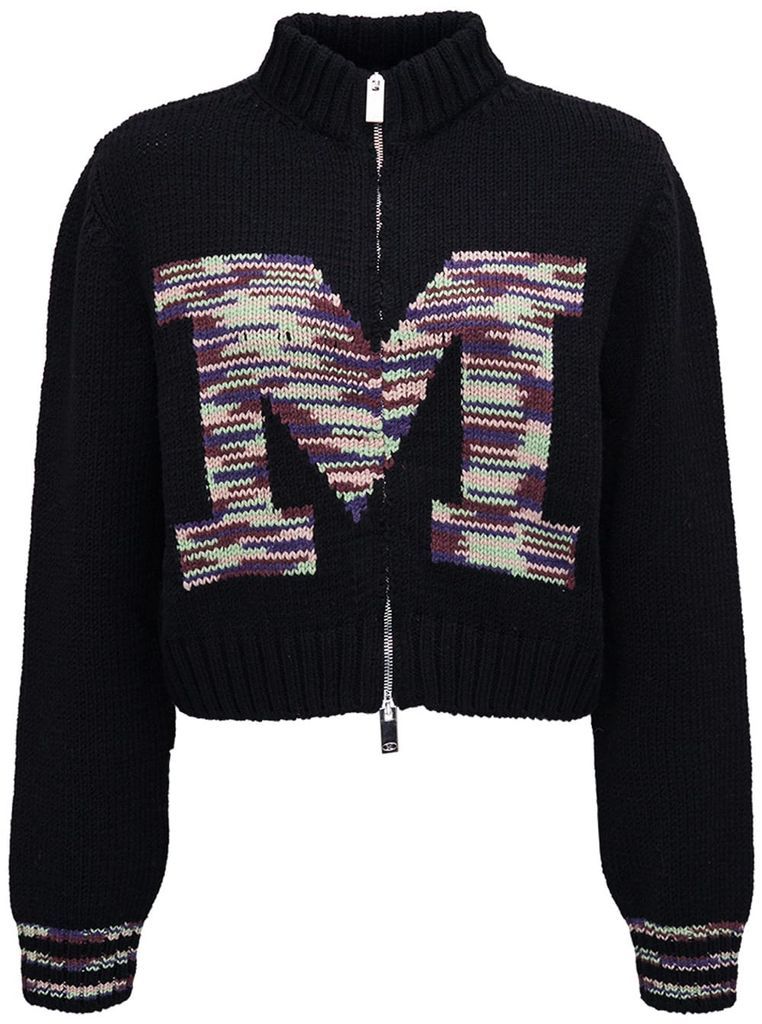 Black Wool Blend Cropped Sweatshirt With Logo M Missoni