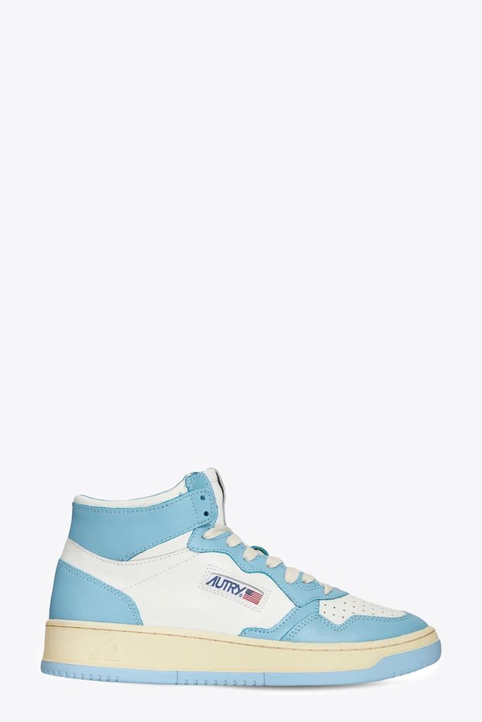 01 Mid Wom Leat/leat White/light Blue Hi Top Lace Up Sneakers - Medalist