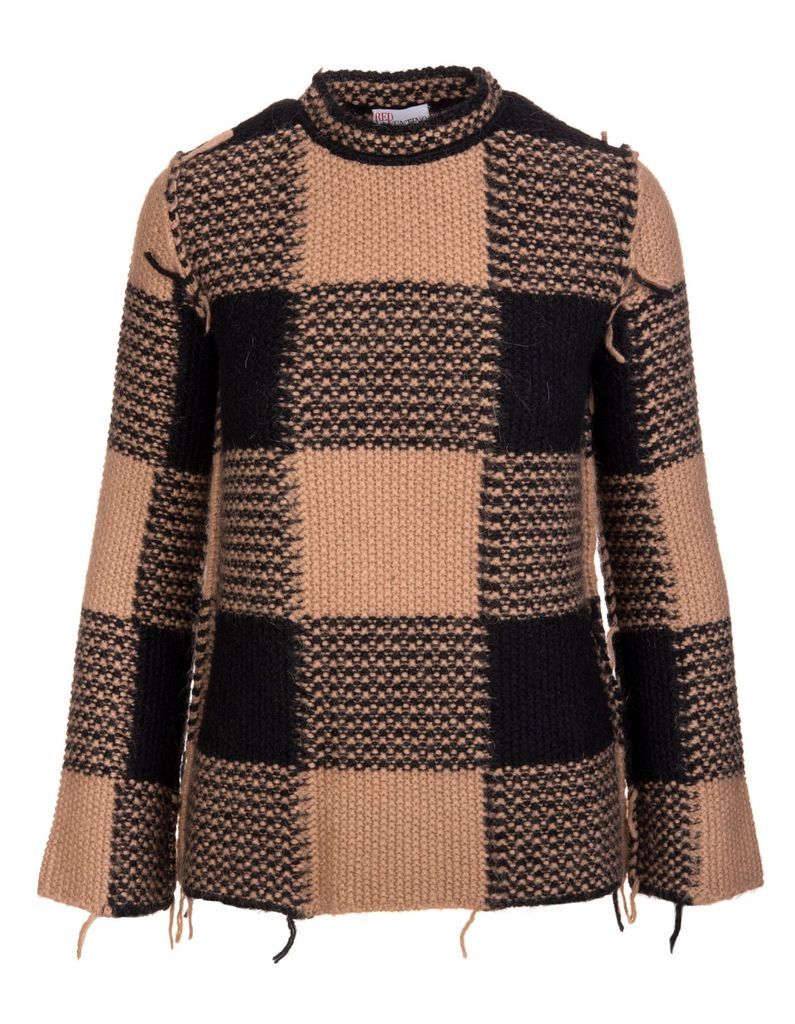 Cotton Sweater With Beige And Black Macro Vichy Pattern Red Valentino