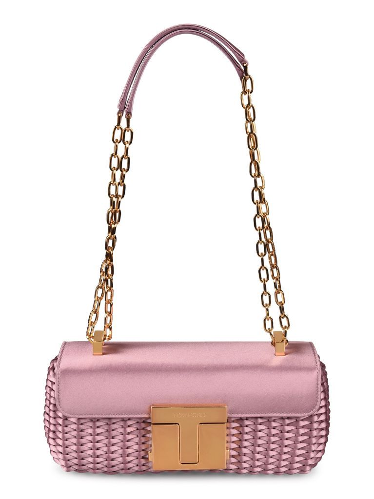 Flap Front Woven Chain Shoulder Bag