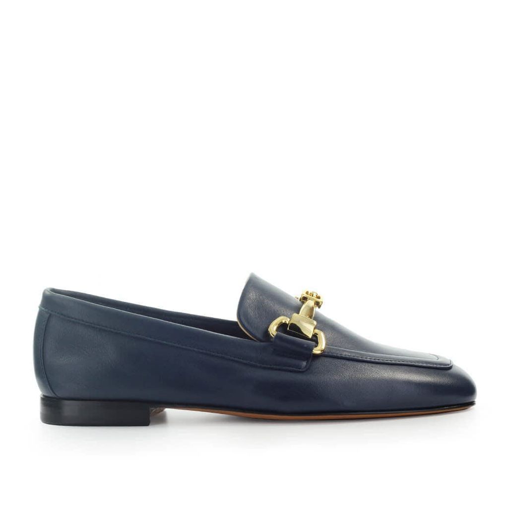 Doucals Blue Loafer With Gold Logo