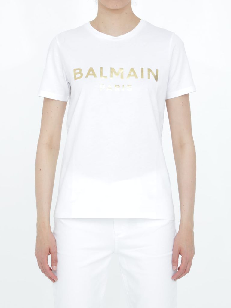 White T-Shirt With Gold Logo