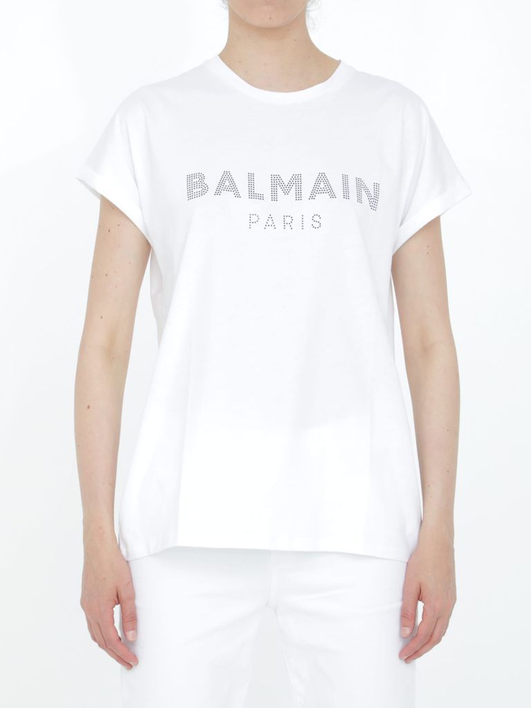 White T-Shirt With Strass Logo