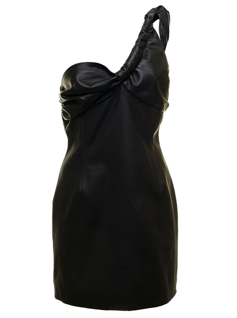 Womans Sentpierre Black Leather One Shoulder Dress