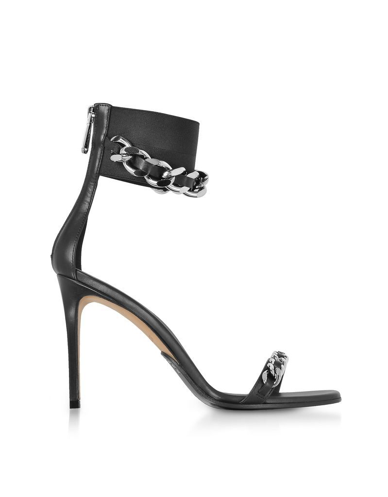 Black Leather Duo Chain Sandals