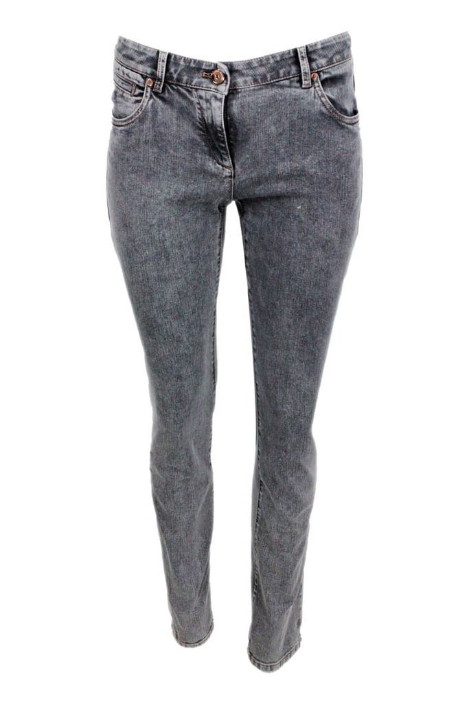 5-Pocket Jeans Trousers In Stretch Denim Skynny Fit Model With Jewels On The Back Pocket
