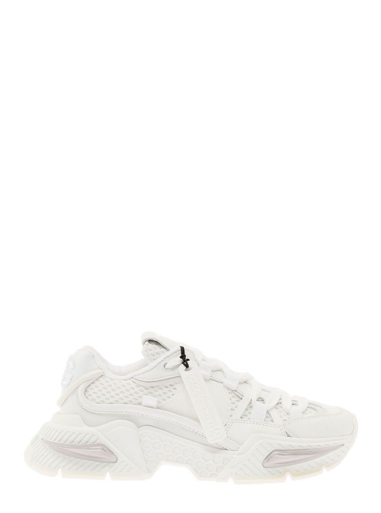 Airmaster White Sneakers With Rubber Logo Label In Mixed Materials Woman