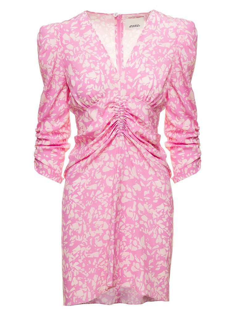 Aliniza Pink V Neck Mini Dress With Floreal Print In Silk Blend Woman Isabel Marant