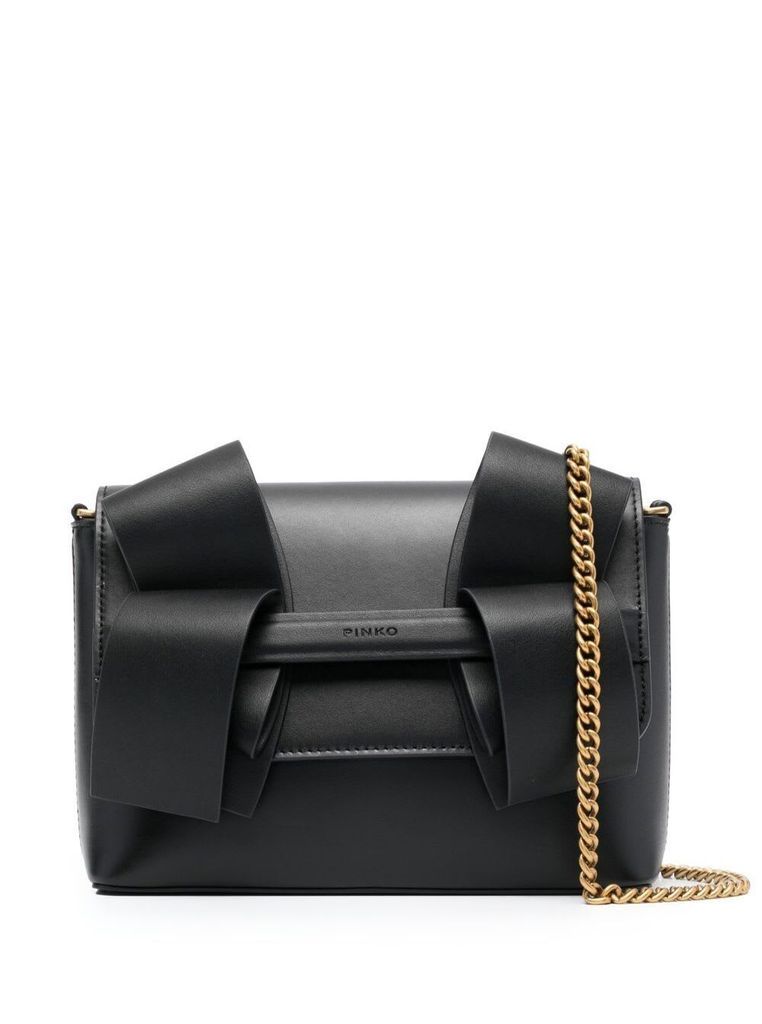Aika Mini Black Clutch Bag With Ribbon-Like Effect Detail In Leather Woman Pinko
