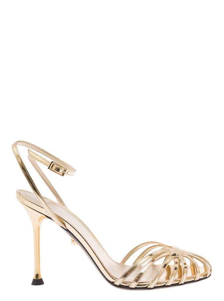 Ally Golden Sandals With Stiletto Heel In Metallic Leather Woman