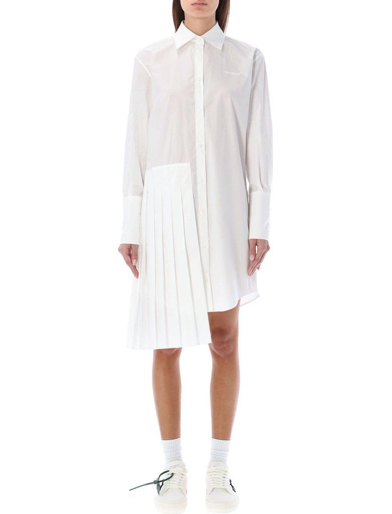 Asymmetric Pleated Long-Sleeved Shirt Dress