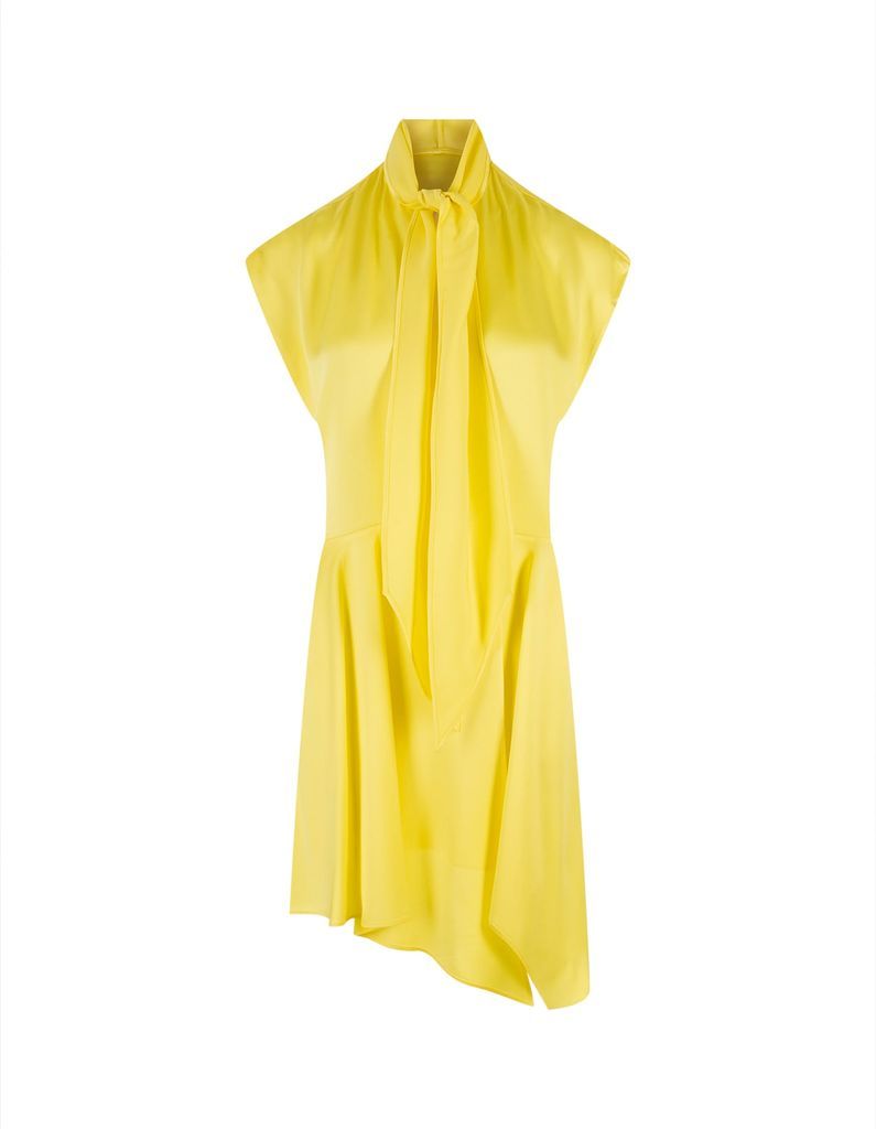 Asymmetrical Shirt Dress In Yellow Silk